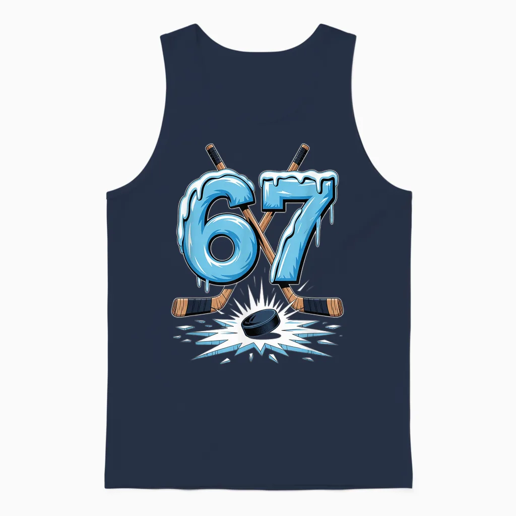 67 Six Seven Hockey Lovers Funny Meme Boys Men Women Unisex Tank Top in Navy