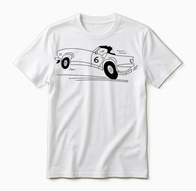 Cartoon Drawing Triumph Tr6 British Car T-Shirt, Blue, S Unisex T-Shirt in White
