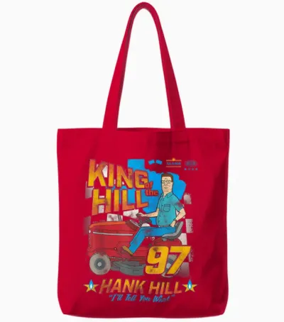 King of the Hill Hank Hill Mower Racing '97 Cartoon Tote Bags - Red