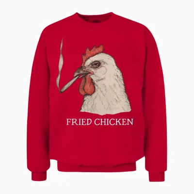 Fried Chicken 420 Smoking Marijuana, Funny Stoner, Weed Meme Unisex Sweatshirt - Red