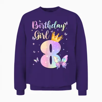 Birthday Girl 8 Year Old Butterfly Theme Party 8th Bday Unisex Sweatshirt - Purple
