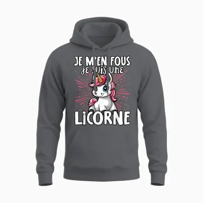 Je M'en Fous Je Suis Une Unicorn Soft T-Shirt, Black, S Unisex Hoodie - Charcoal