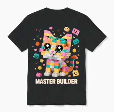 Cat Brick Building Blocks Master Builder Cat Lover Kitten Unisex T-Shirt - Black