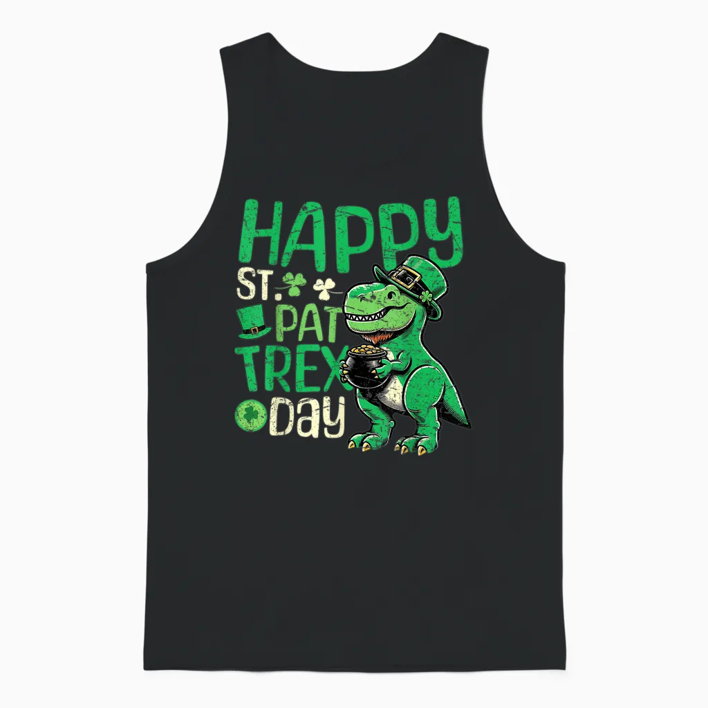 Happy St Pat T-Rex Day Dinosaur St Patricks Day Boys Unisex Tank Top in Black