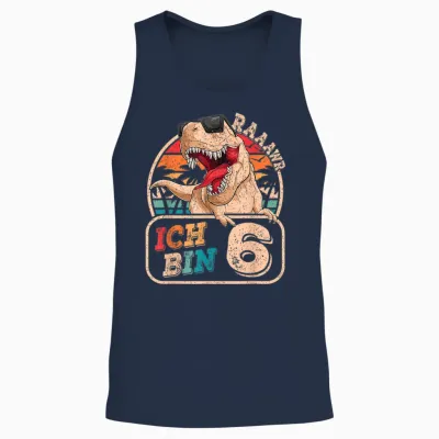 Ich Bin 6 Dinosaurs 6 Years Dino 6th Birthday Boy Party T-Shirt, Black Unisex Tank Top - Navy