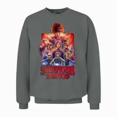 Stranger Things Group Poster T-Shirt, Black, S Unisex Sweatshirt - Graphite Heather