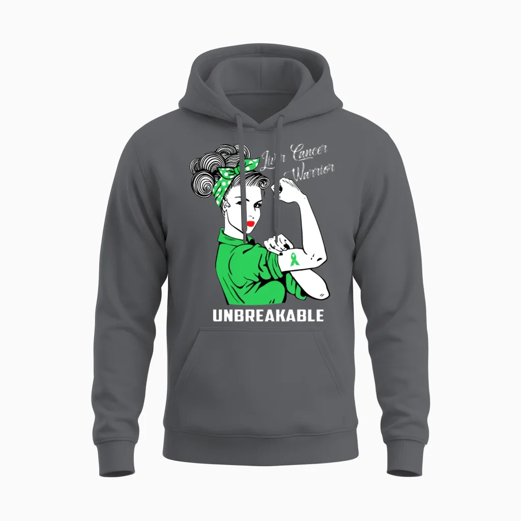 Liver Cancer Warrior Unbreakable Unisex Hoodie in Charcoal