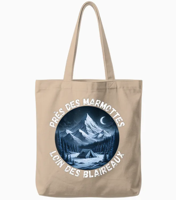 Near Marmots Away Badger Quote Forest Mountain T-Shirt, Black, S Tote Bags in Natural