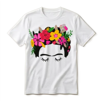 Frida Kahlo Illustration Floral Boho Style Mexican Unisex T-Shirt - White