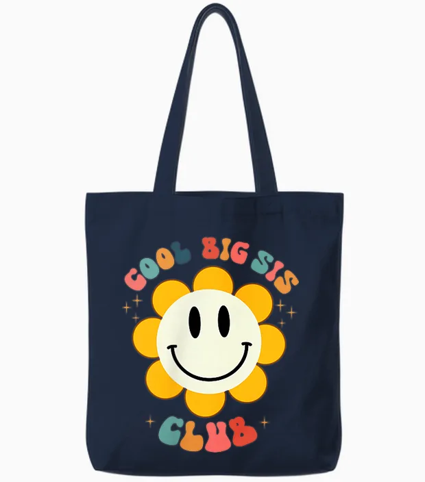 Retro Cool Big Sis Club Floral Big Sister Vorder- Und Rückseite Tote Bags in Navy