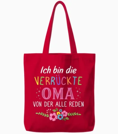 Oma Geschenke Für Großmütter Großmutter Verrückte Oma Damen T-Shirt Schwarz Xs Klassisch V-Neck Kurzarm T-Shirt Mit Abgerundeter Manschette Tote Bags - Red