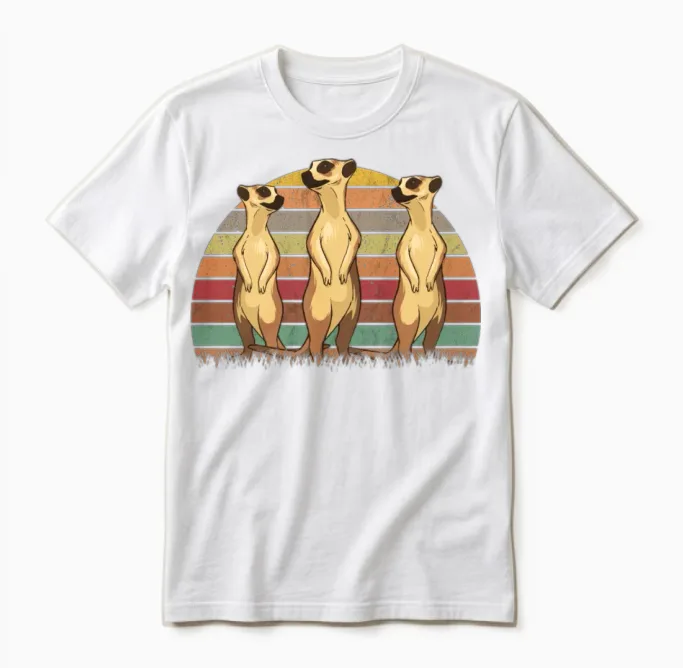 Meerkat Vintage Retro Unisex T-Shirt - White