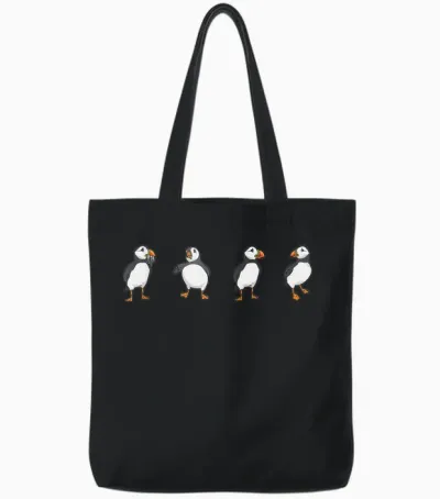 Puffin Alkenvögel Lunde T-Shirt, Black Tote Bags - Black