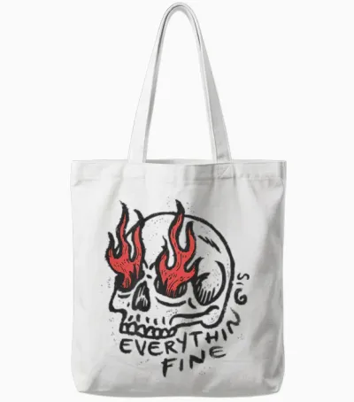 Hip Hop Vintage Skull Edgy Y2k Backprint Streetwear Skull Tote Bags - White