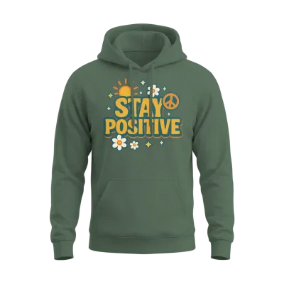 Stay Positive Retro Unisex Hoodie - Military Green