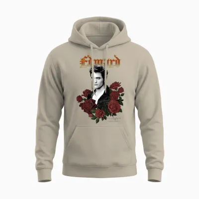 Twilight Edward Goth Print with Roses Vintage Movie Unisex Hoodie - Sand