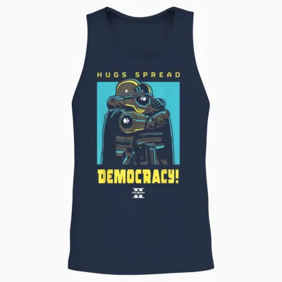 Helldivers 2 Playstation Video Game Hugs Spread Democracy Unisex Tank Top - Navy