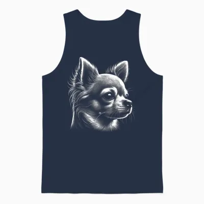 Cute Chihuahua - Head Portrait in Drawing Style T-Shirt, Black Unisex Tank Top - Navy
