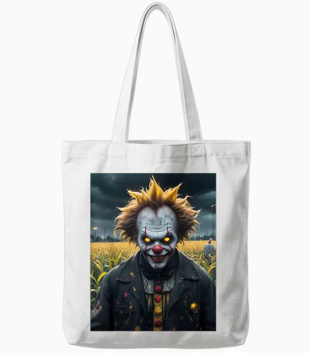 Evil Clown a Cornfield Dark Monster Horror Scary Scary Scary T-Shirt, Black, S Tote Bags in White