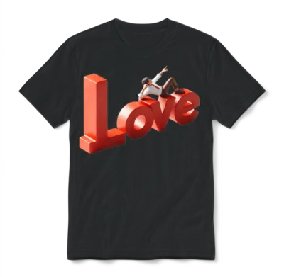 3d Love Typography with Creative Design Unisex T-Shirt - Black