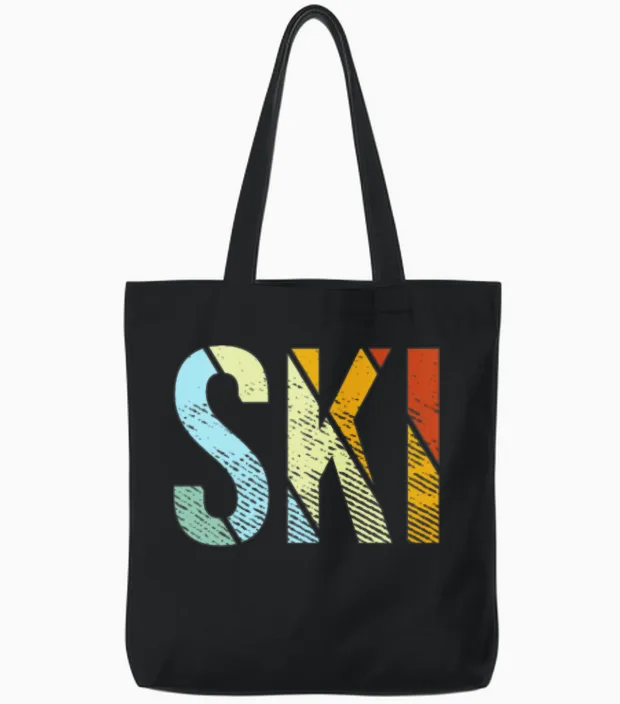 Ski Retro Tote Bags in Black