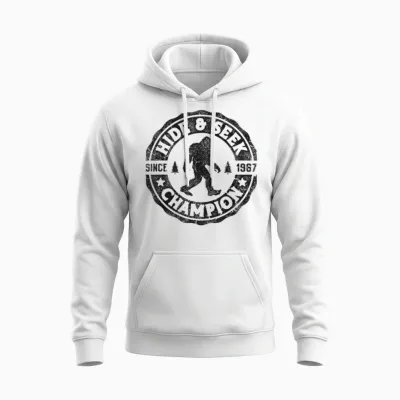 Bigfoot Hide and Seek Champion Funny Sasquatch Retro Vintage Unisex Hoodie - White