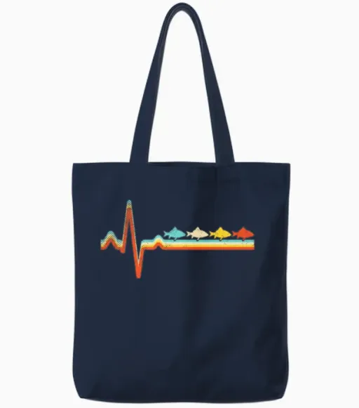 Fish Retro Tote Bags - Navy