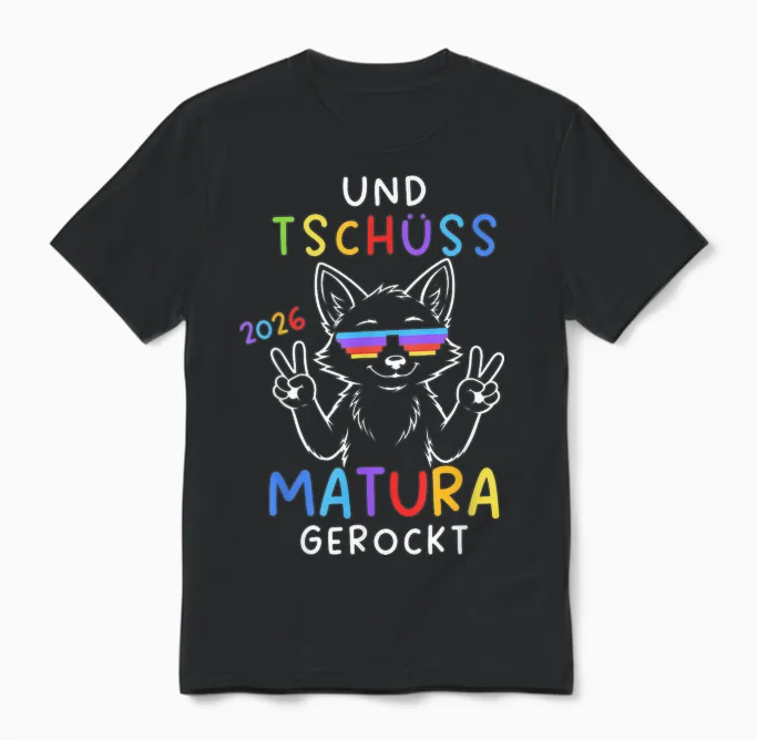 Und Tschüss Matura Gerockt Fuchs 2026 Abschluss Matura Unisex T-Shirt in Black