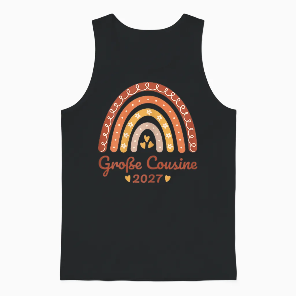 Große Cousine 2027 Regenbogen Nachwuchs Verkünden Kinder Unisex Tank Top in Black