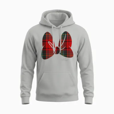 Disney Minnie Mouse Flannel Plaid Pattern Classic Bow Unisex Hoodie - Ash