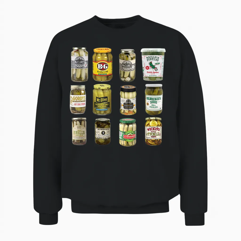 Vintage Canned Pickles Lover Funny Trendy Women's Men's Clothing T-Shirt, Black Unisex Sweatshirt in Black