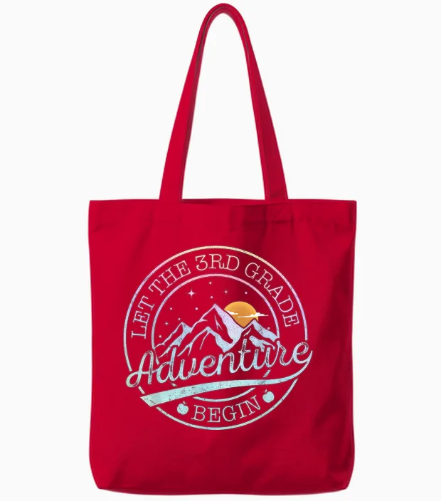 Let the 3rd Grade Adventure Begin Retro First Day of School Tote Bags in Red