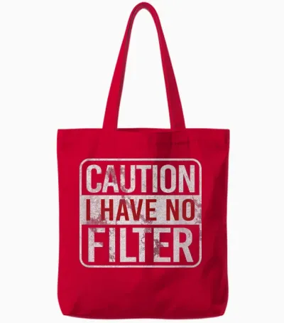 Caution I Have No Filter Funny Sarcastic Humor Short Sleeve Tote Bags - Red