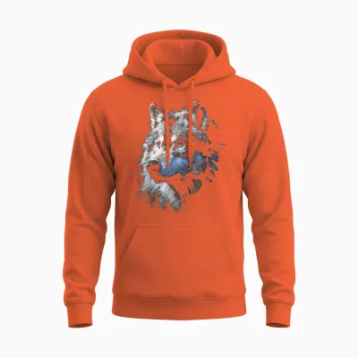 Alpha Wolf Dark Fantasy Art Graphic Blue Eyes Wolf Lovers T-Shirt, Black Unisex Hoodie - Orange