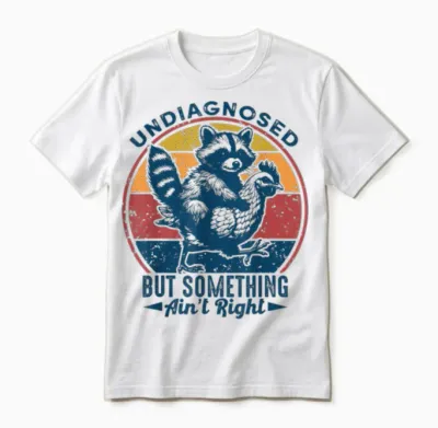 Undiagnosed but Something Ain't Right Funny Raccoon Chicken Unisex T-Shirt - White