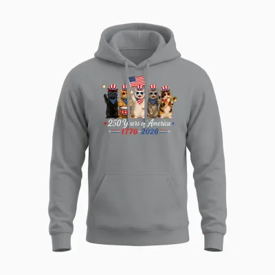 250 Years of America Cats Patriotic Cat 4th of July Cat Unisex Hoodie - Sport Grey