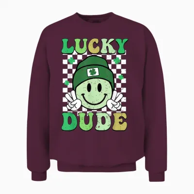 Lucky Dude St Patrick's Day Sunglasses with Lucky Shamrock Unisex Sweatshirt - Maroon
