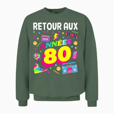 Party 80s Birthday Party 80s Retro Style T-Shirt, Black, S Unisex Sweatshirt - Military Green
