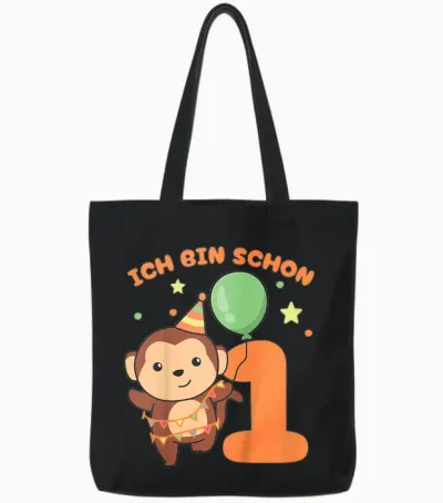 Kinder Affe Ich Bin Schon 1 Affen Geburtstags Kinder Tote Bags - Black
