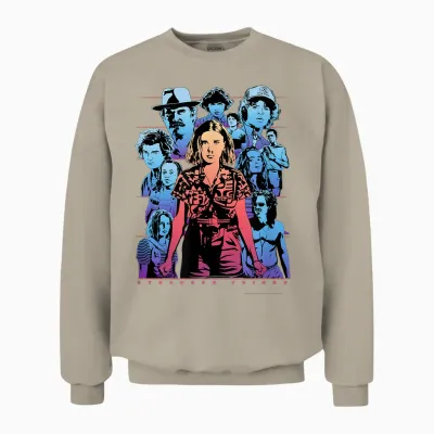 Stranger Things Group Shot Populous Gazing Unisex Sweatshirt - Sand