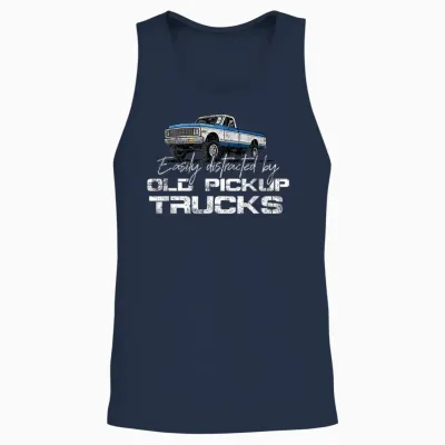 Easily Distracted by Old Pickup Trucks Shirt for Men Retro Unisex Tank Top - Navy