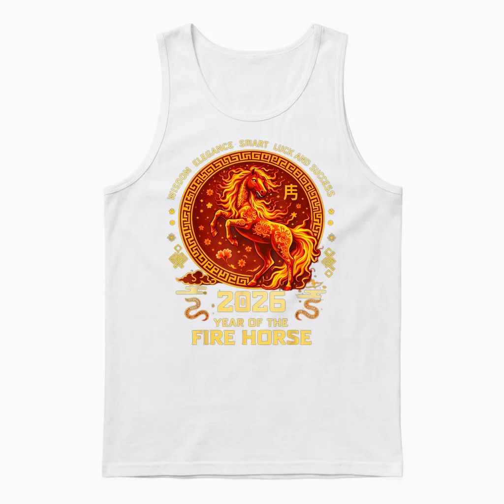 Nouvel an Chinois 2026 Année Du Cheval De Feu Rouge Unisex Tank Top in White