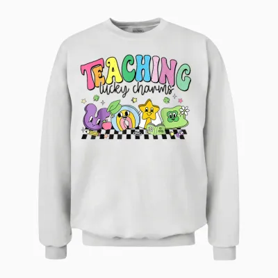St Patricks Day Teacher Shirt Teaching Lucky Charm Unisex Sweatshirt - White