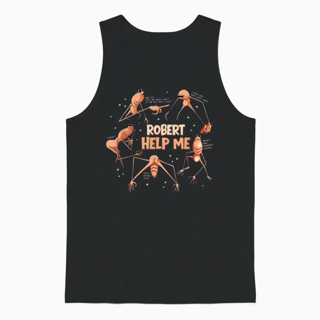 Funny Marcus the Worm Robert Help Me Meme Unisex Tank Top in Black