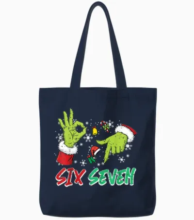 Christmas Six Seven 67 Funny Meme 6 7 Xmas Women Men Tote Bags - Navy