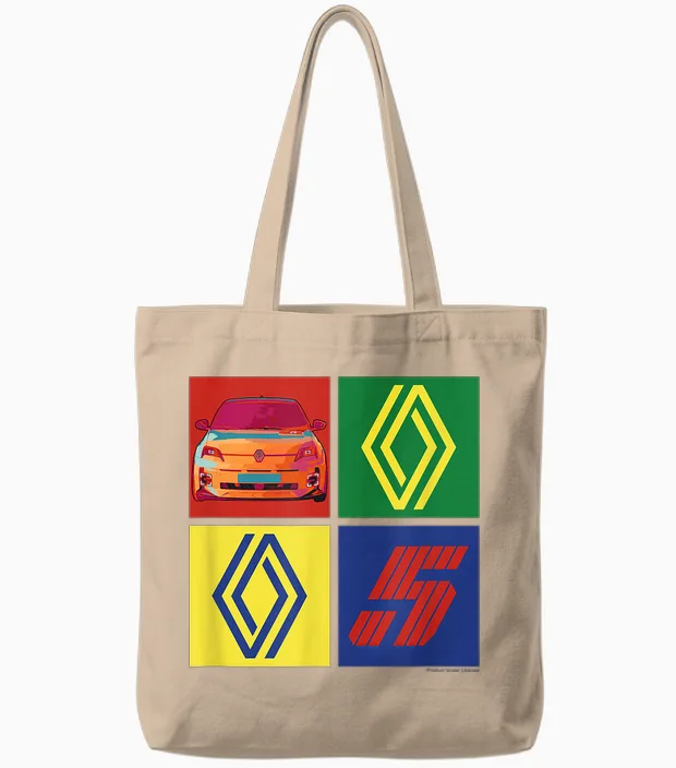 Renault 5 Electric Car Logo Diamond Retro Pop Art Tote Bags in Natural