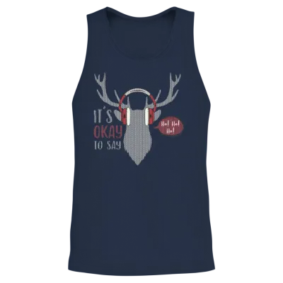 Retro Vintage Holiday Deer Knit Print Unisex Tank Top - Navy