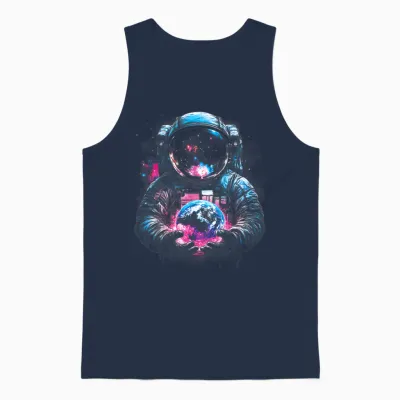 Astronaut Planet Earth Outer Space Galaxy Universe Science Unisex Tank Top - Navy