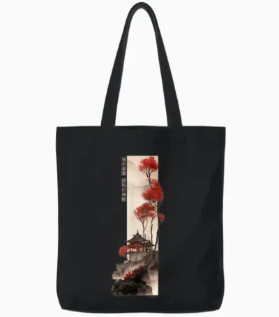 Japanese Temple Retro Vaporwave in Japan Harajuku 80s 90s Tote Bags - Black