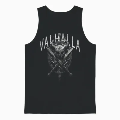 Valhalla Odin Thor Runes Viking Helmet Backprint Viking T-Shirt, Black Unisex Tank Top - Black
